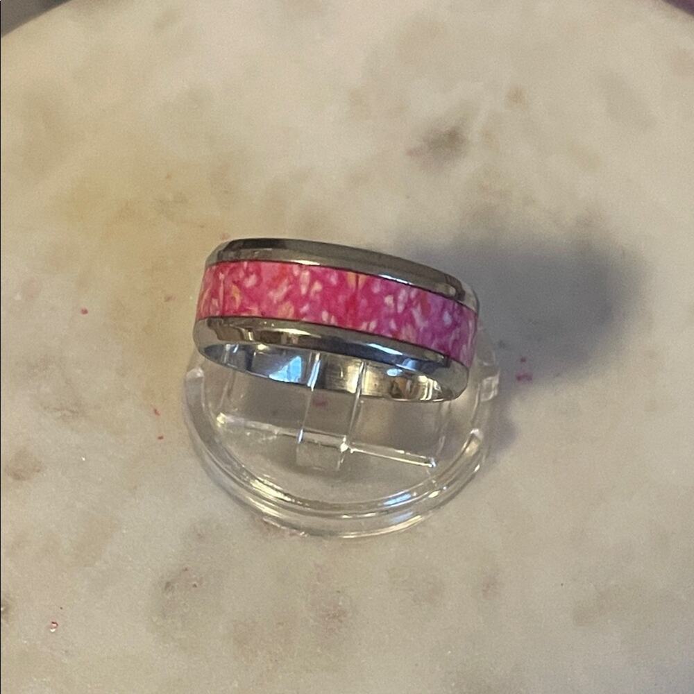 Pink and Silver Women's / men’s Ring stainless steel 13